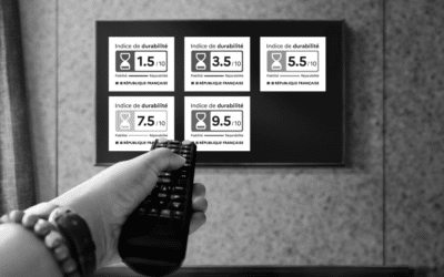 Une tv avec des indices de durabilité, une note sur 10.