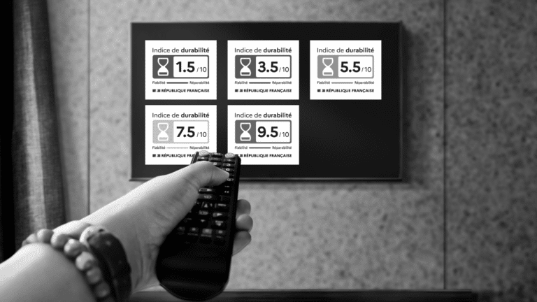 Une tv avec des indices de durabilité, une note sur 10.
